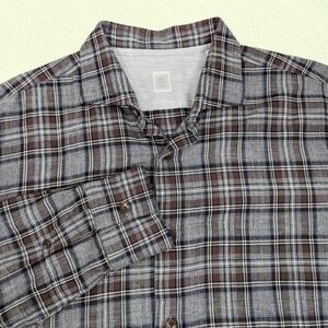 Eleventy Shirt Mens XL Platinum Plaid Button Up Long Sleeve‎